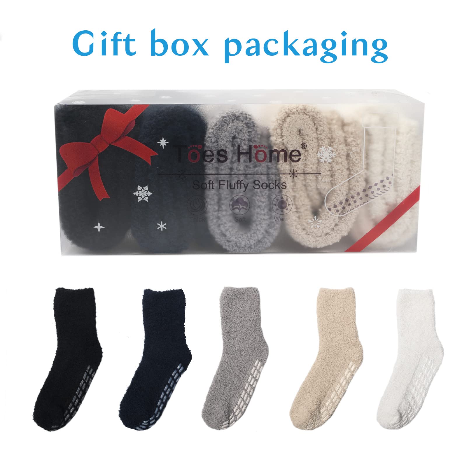 **Women's Fluffy Non-Slip Slipper Socks - 5/6 Pairs Warm Winter Fuzzy Socks with Grips for Women & Girls - Ultra Soft Cozy Home Sleeping Socks for Cold Nights & Relaxation**