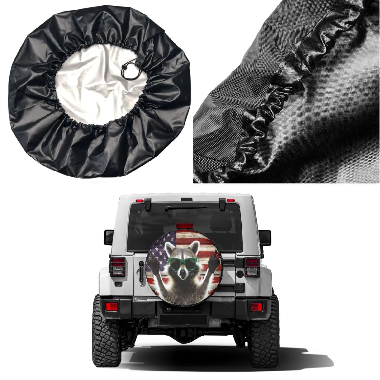 American Flag Raccoon Spare Tire Cover - 15 Inch Dust-Proof Wheel Protector for Trailers, RVs, SUVs & Vehicles | Perfect for Road Trips & Outdoor Adventures