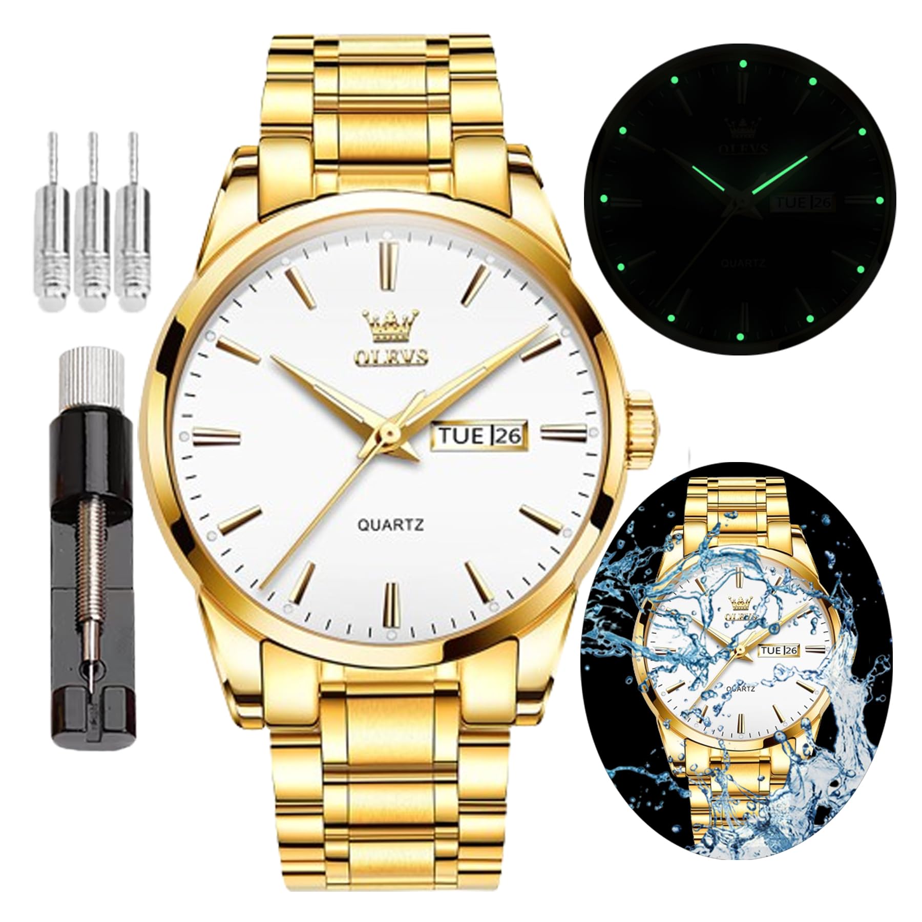 OLEVS Men's Casual Analog Quartz Watch - Large Face Minimalist Luxury Stainless Steel Wristwatch for Business, Office & Everyday Wear