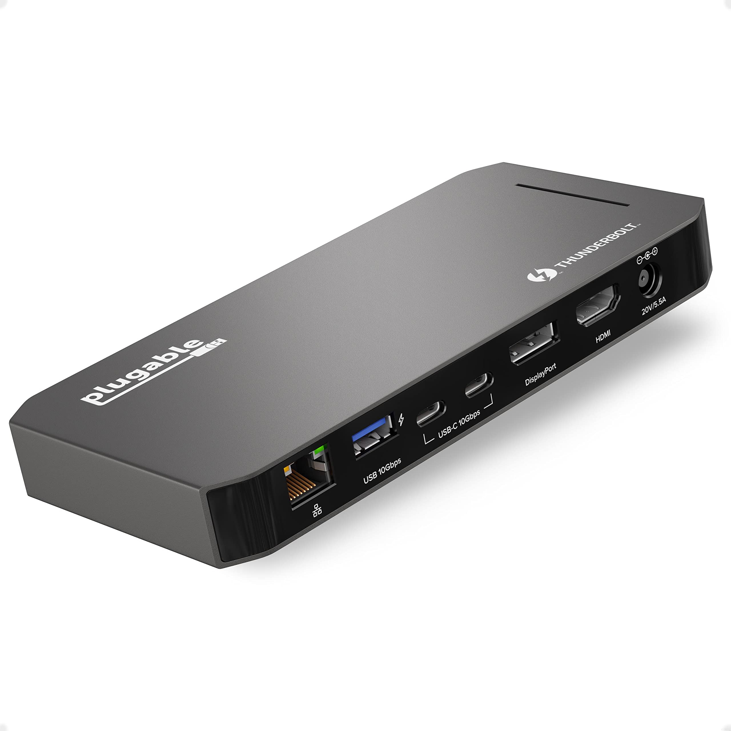 Plugable Thunderbolt 3 & USB C Docking Station with 96W Charging - Dual Monitor Dock for MacBook Pro/Air & Windows Laptops - 4K HDMI & DisplayPort, 5 USB Ports, Gigabit Ethernet, Audio Jack - Perfect for Home Office & Remote Work Setup