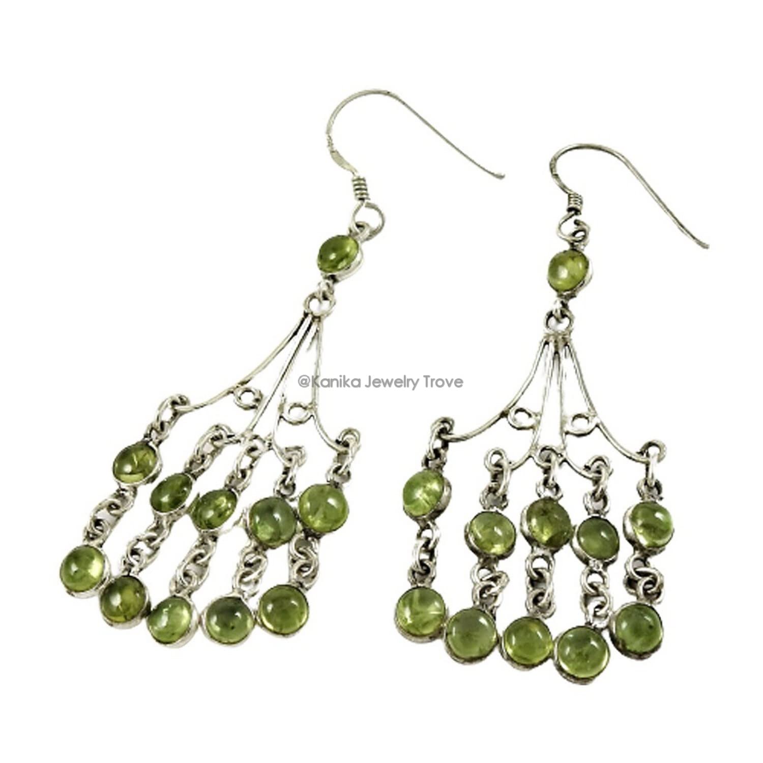 925 Sterling Silver Handmade Dangle Hook Earrings with Natural Peridot Gemstone - Elegant Chandelier Women's Jewelry for Party, Wedding & Special Occasions