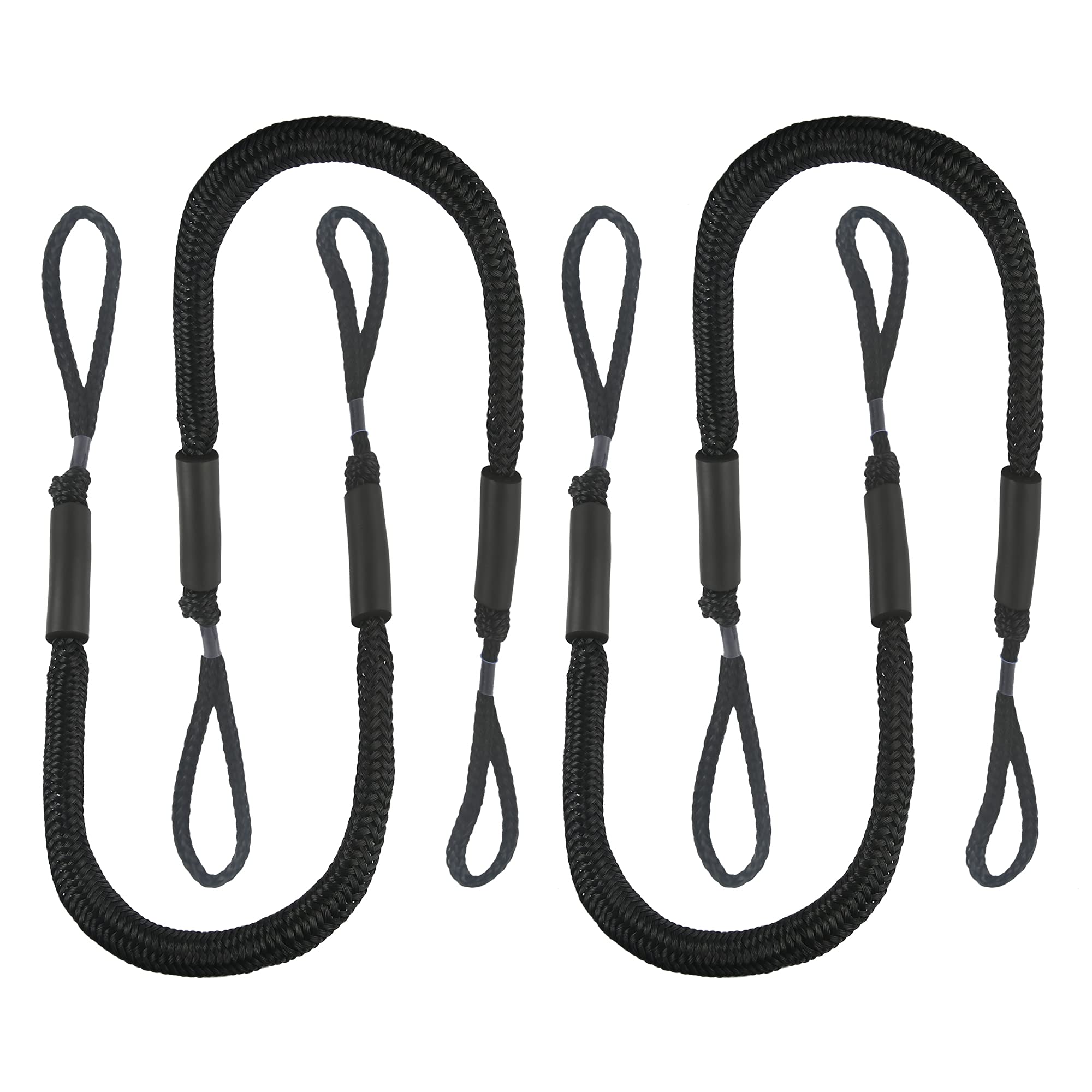 DockMoor 4 Pack Premium Marine Boat Dock Lines - Heavy Duty Rope for Jet Ski, Pontoon, Wave Runner, Kayak & Seadoo Accessories (Black) - Perfect for Mooring, Docking & Watercraft Security