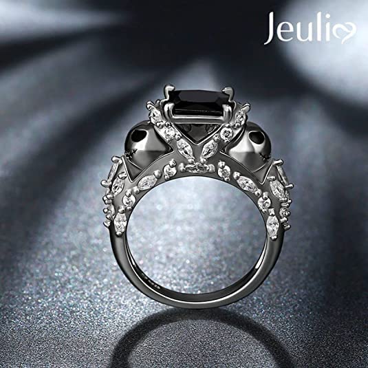 Jeulia Romantic Soul Skull Princess Cut Sterling Silver Ring for Women - Elegant Jewelry Gift for Wife, Girlfriend, Fiancee - Perfect for Engagement, Wedding, Anniversary, Christmas & Birthday (Includes Jewelry Box) | Gothic Style Statement Piece for Date Nights & Special Occasions