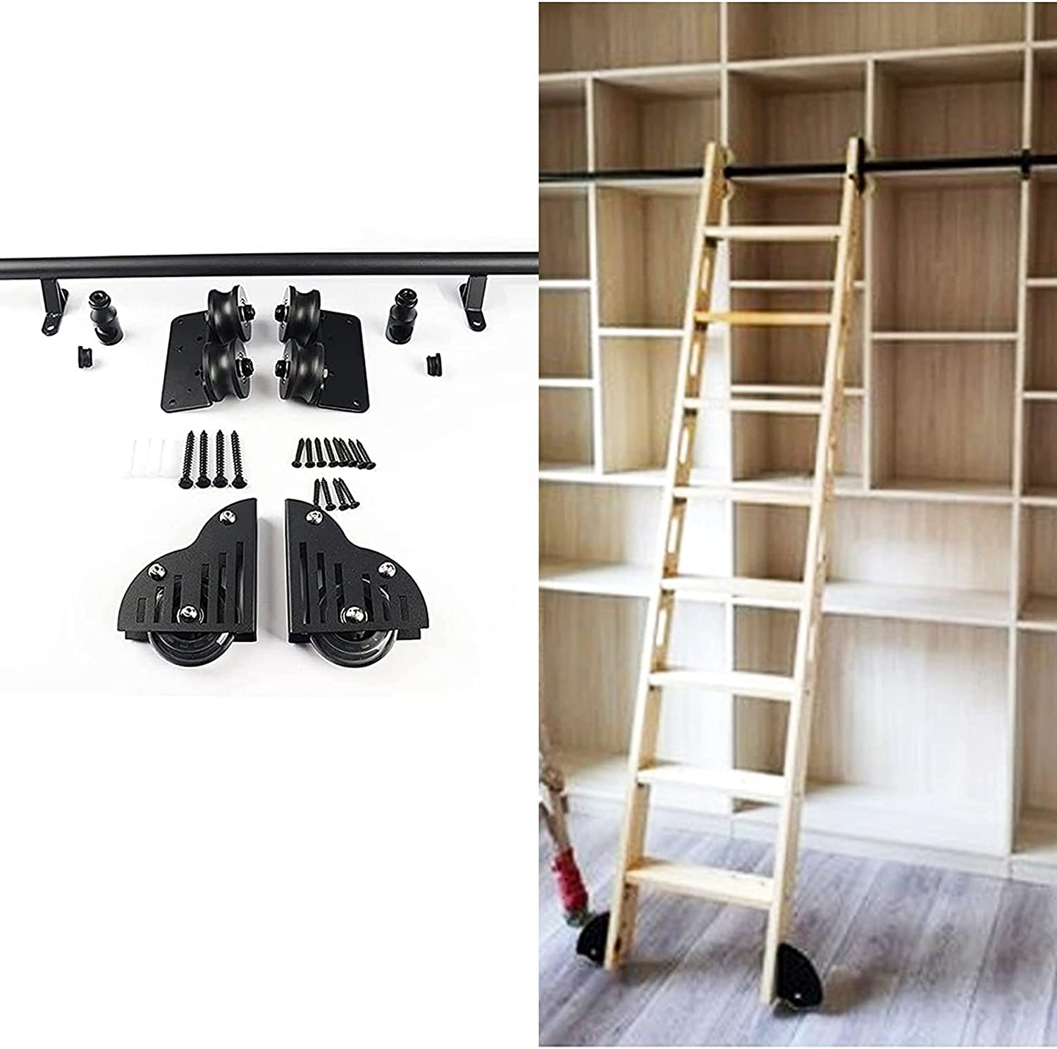 3.3ft to 20ft Extension Track for Sliding Barn Door - Heavy Duty Rolling Library Ladder Hardware Kit (Ladder Not Included) - Round Tube Mobile Rail System for Home, Office, and Warehouse Use