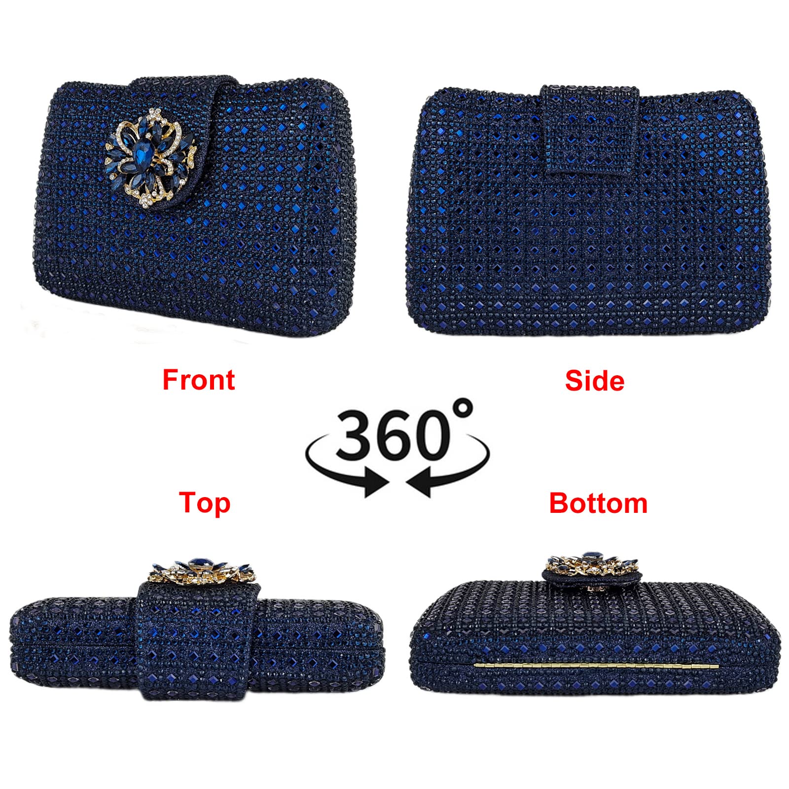 Sparkly Rhinestone Floral Clutch Handbag for Women - Elegant Evening Bag with Shoulder Strap | Perfect for Parties, Weddings & Special Occasions