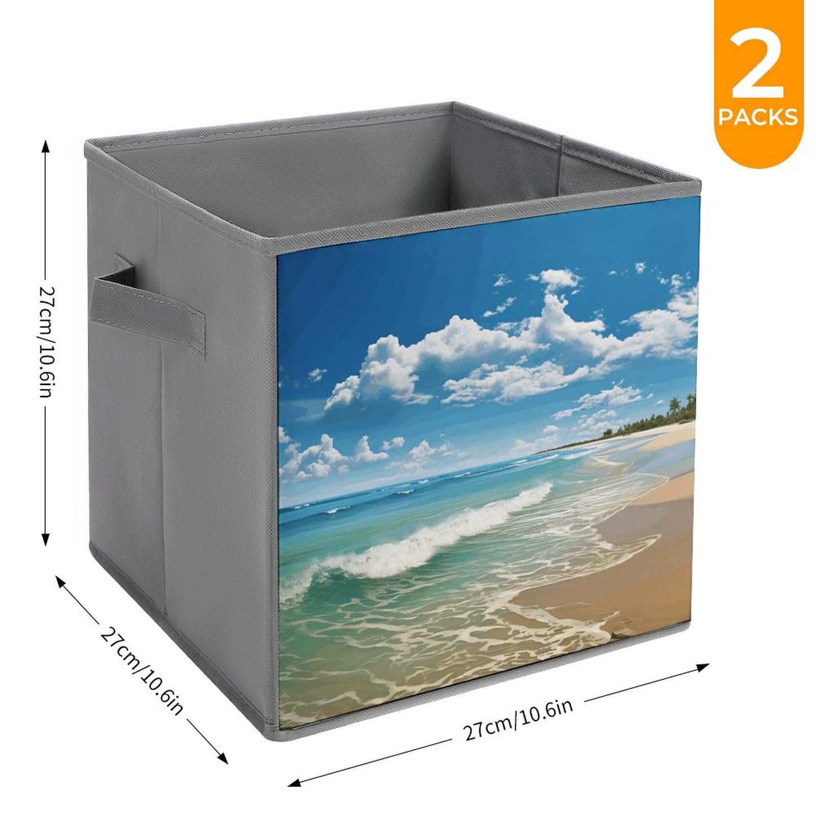2PCS Foldable Storage Bins - Sandy Beach Printed Large Capacity Storage Boxes with Handles for Playroom, Office & Home Organization | Perfect for Toys, Books, Clothes & Household Items Storage