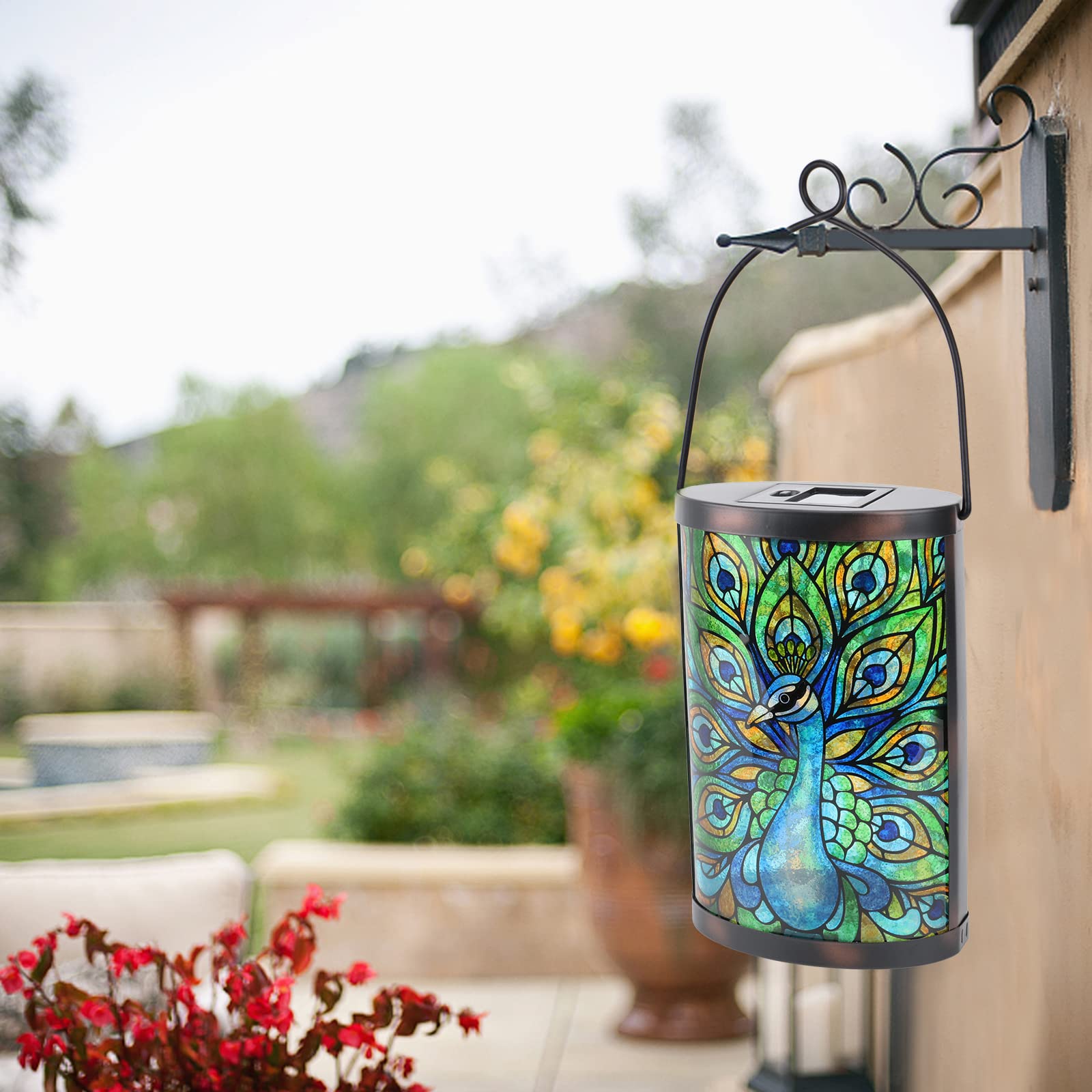 Solar Peacock Lights Outdoor Hanging - Waterproof Glass LED Solar Lantern for Garden, Yard, Tree & Desk Decor - Perfect for Patio, Pathway & Wedding Decoration