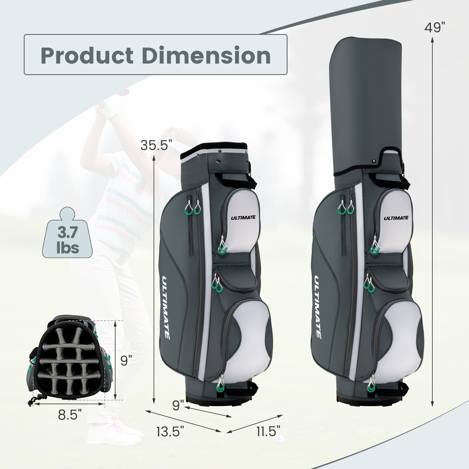 Goplus 14-Way Golf Cart Bag with 7 Zippered Pockets, Cooler Compartment & Rain Hood - Lightweight Golf Club Organizer with Detachable Shoulder Strap for Men & Women - Perfect for Course Rounds, Tournaments & Golf Vacations
