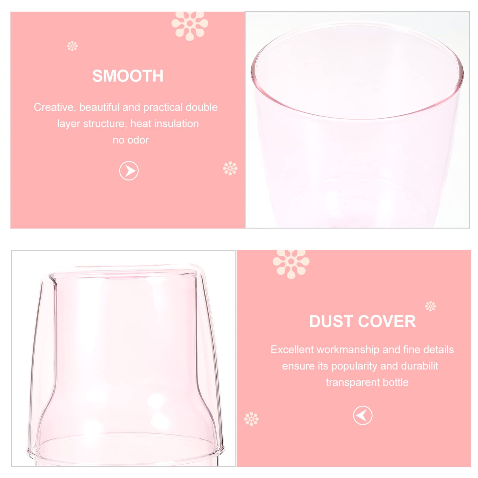 DOITOOL Pink Nightstand Water Set - 520ml Glass Pitcher with Tumbler for Bedside, Perfect for Water, Iced Tea, Lemonade & Juice - Ideal for Bedroom, Office, or Gift
