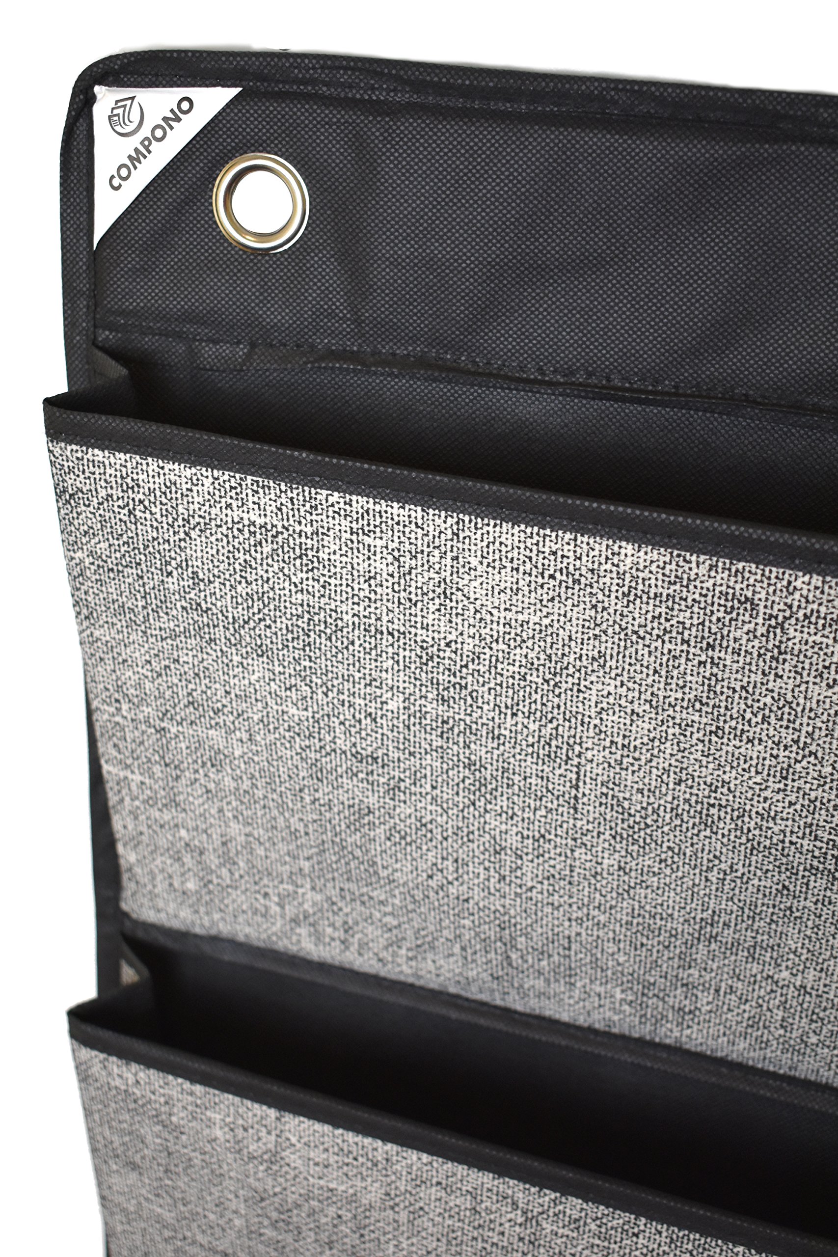 COMPONO Over The Door Organizer with 6 Pockets & 2 Hangers - Space Saving Storage Solution for Office Supplies, Home, School & Business Organization (Black & Gray) - Perfect for Closet, Dorm Room & Entryway Storage