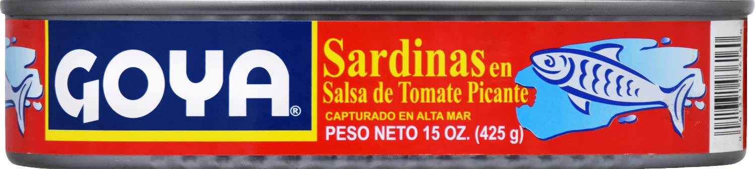 Goya Foods Sardines in Hot Tomato Sauce, 15 Oz (Pack of 24) - Canned Fish for Pantry Stock, Emergency Food Supply & Quick Meals