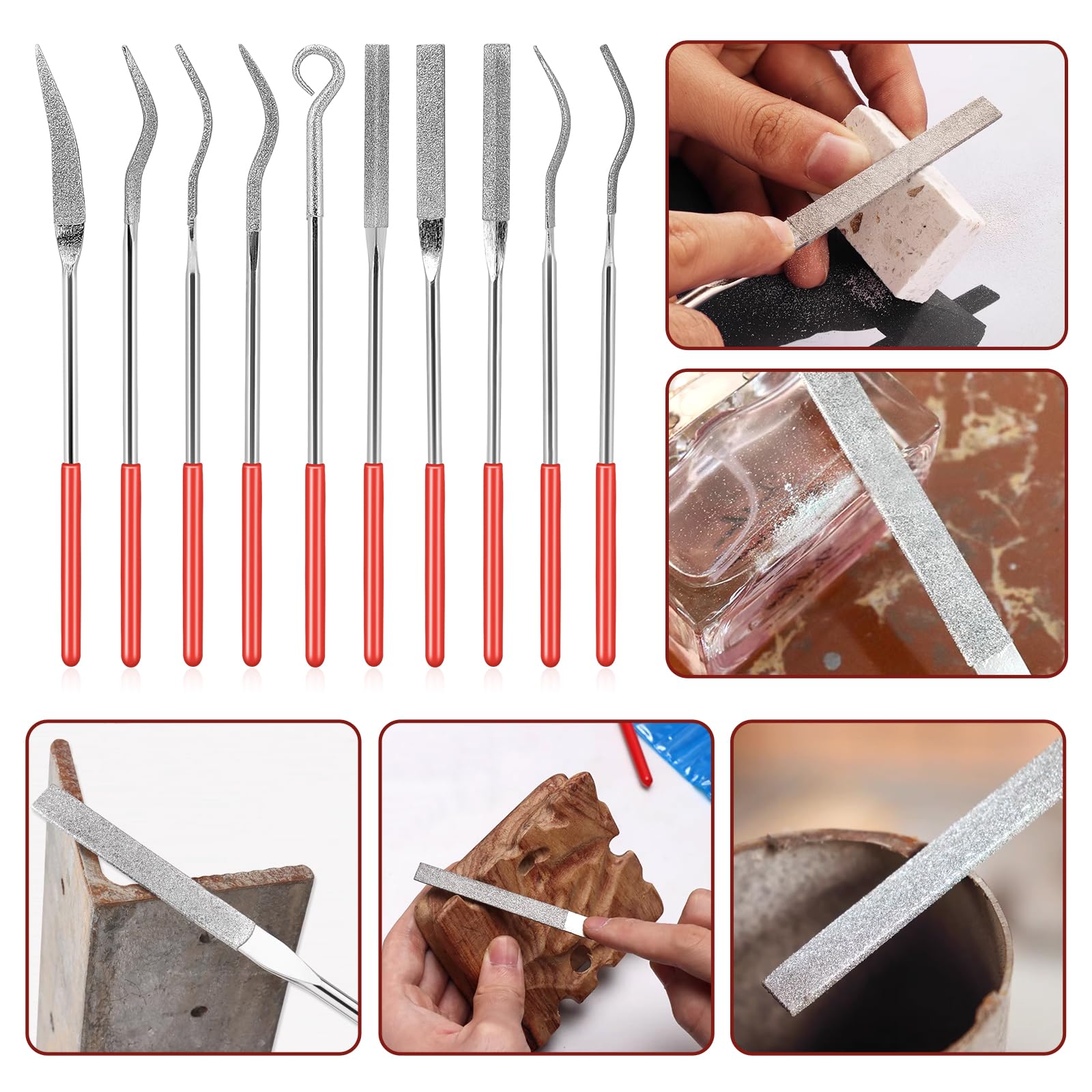 10Pcs Diamond Needle File Set - Mini Metal Files for Jewelry, Stone Carving & Model Making - 140mm/5.5inch Precision Tools for DIY Crafts, Watch Repair & Metalworking Projects