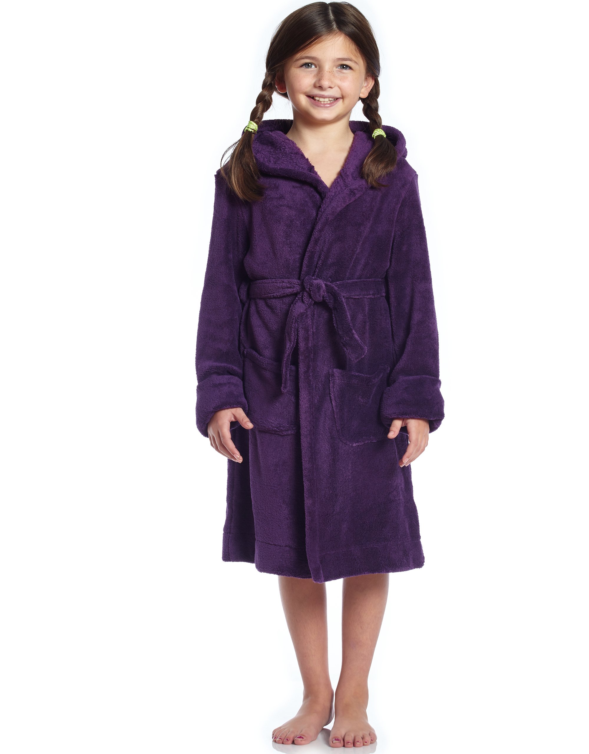 Leveret Kids Fleece Hooded Robe for Boys & Girls - Soft & Cozy Sleepwear & Bathrobe (Toddler to 16 Years, Multiple Colors) - Perfect for Bedtime, Lounging & Spa Days