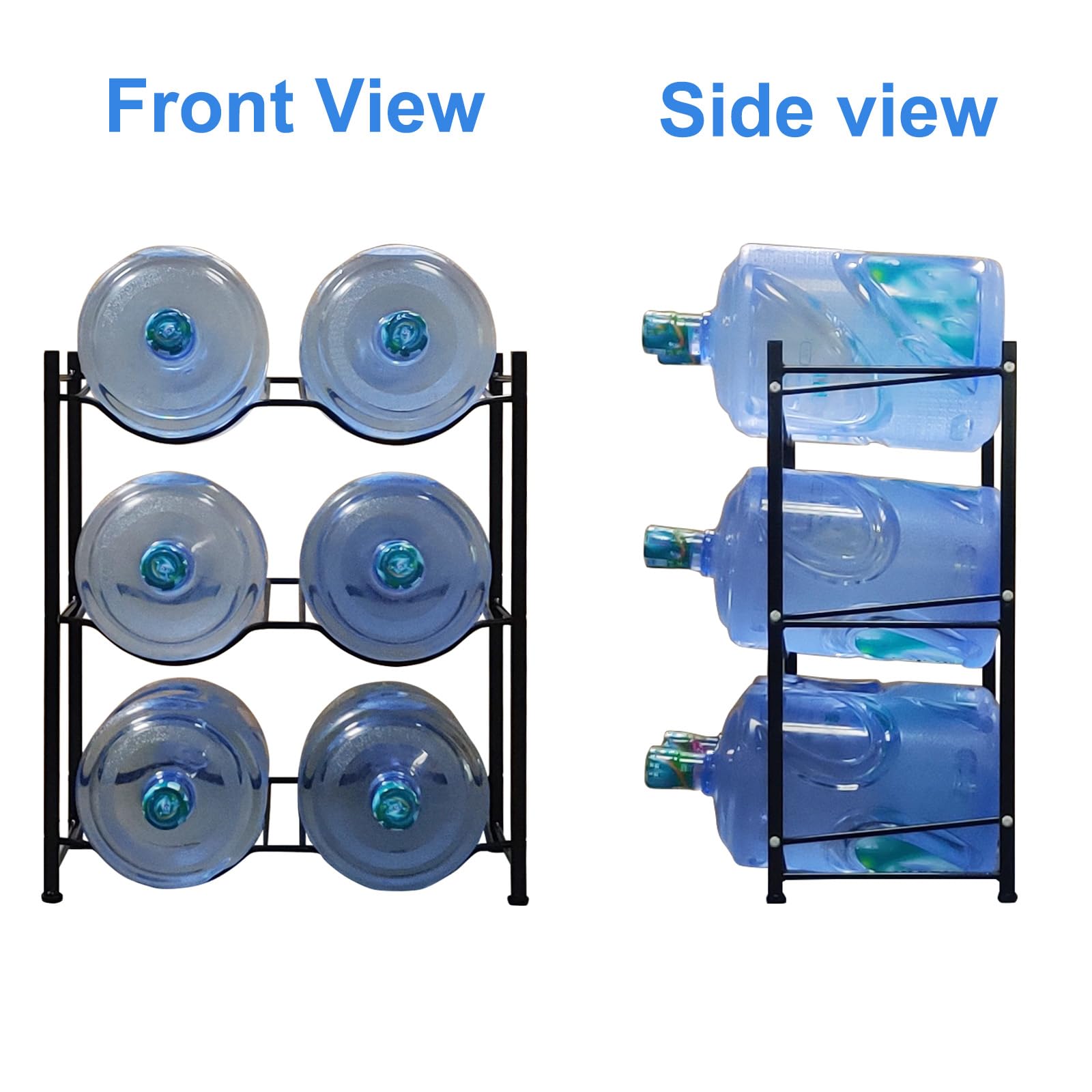 5 Gallon Water Bottle Holder - Heavy Duty 3-Tier Storage Rack for Water Cooler Jugs | Holds 6 Bottles | Black | Perfect for Office, Home & Commercial Water Dispensers