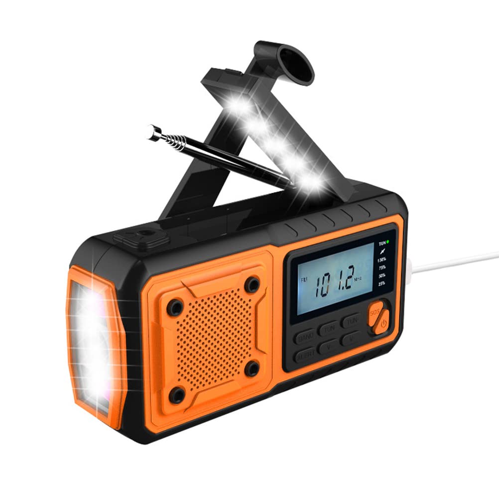 Solar Powered Emergency Weather Radio with Hand Crank & USB Rechargeable - 4000mAh Power Bank, LED Flashlight & SOS Alarm - Portable Survival Radio for Hiking, Camping, Outdoor Adventures & Emergency Preparedness
