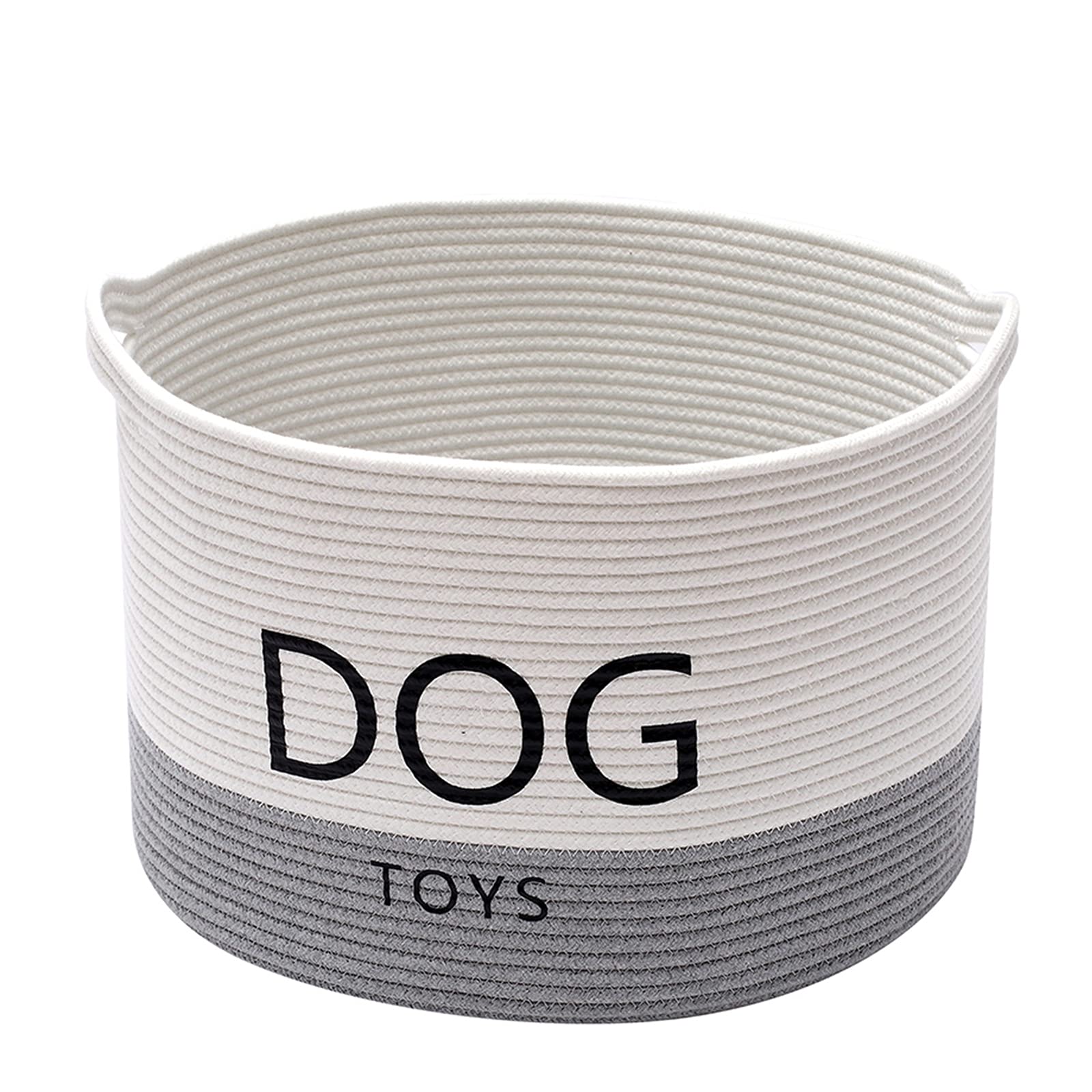 Morezi Durable Rope Round Dog Toy Basket with Handle - Large Pet Storage Bin for Dog Toys, Blankets & Leashes - White & Gray - Perfect for Pet Room Organization & Living Room Decor