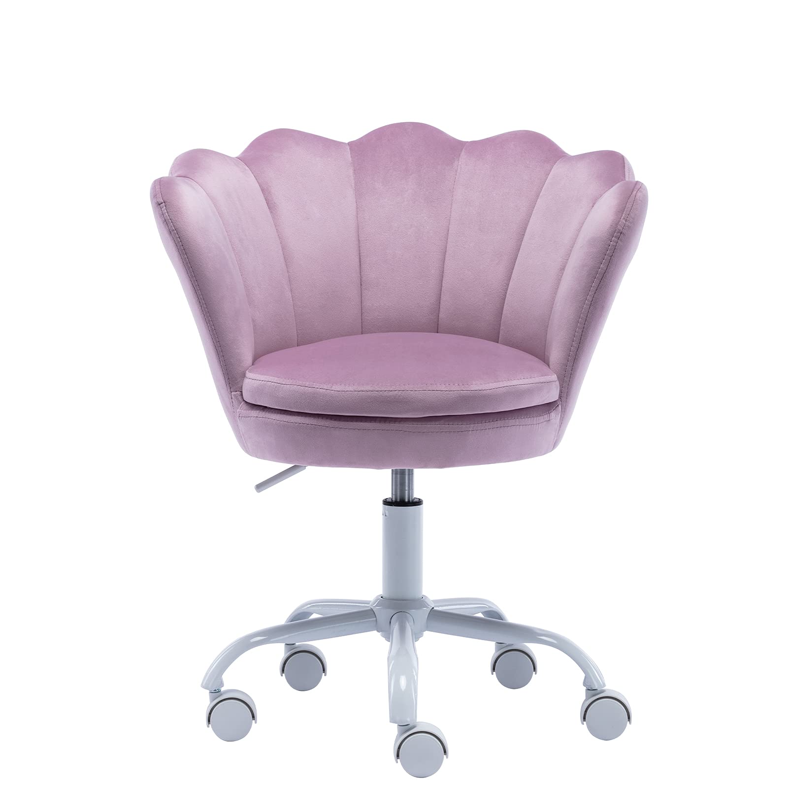 Velvet Kids Desk Chair with Seashell Back - Adjustable Swivel Study Chair for Teens, Children's Computer Homework & Vanity - Purple Accent Armchair for Living Room, Bedroom & Study Area