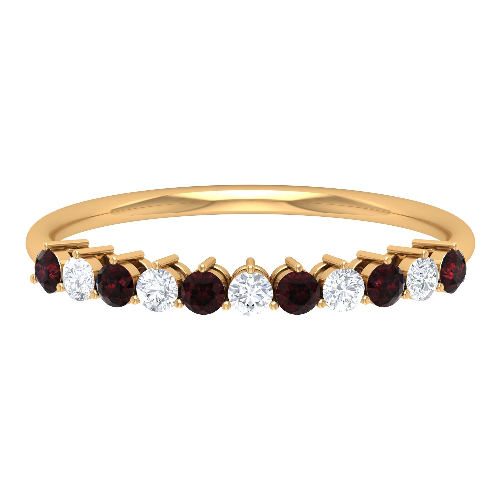 1/2 CT Genuine Garnet & Moissanite Ring - 14K Gold Semi Eternity Band for Women - Perfect for Anniversary, Engagement & Everyday Elegance