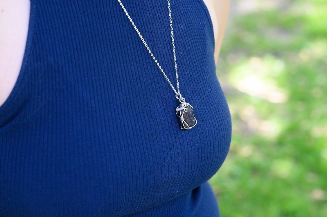 Sterling Silver Wire Wrapped Raw Tourmaline Pendant Necklace for Women - Handmade Boho Jewelry Gift for Birthday, Wedding & Spiritual Healing