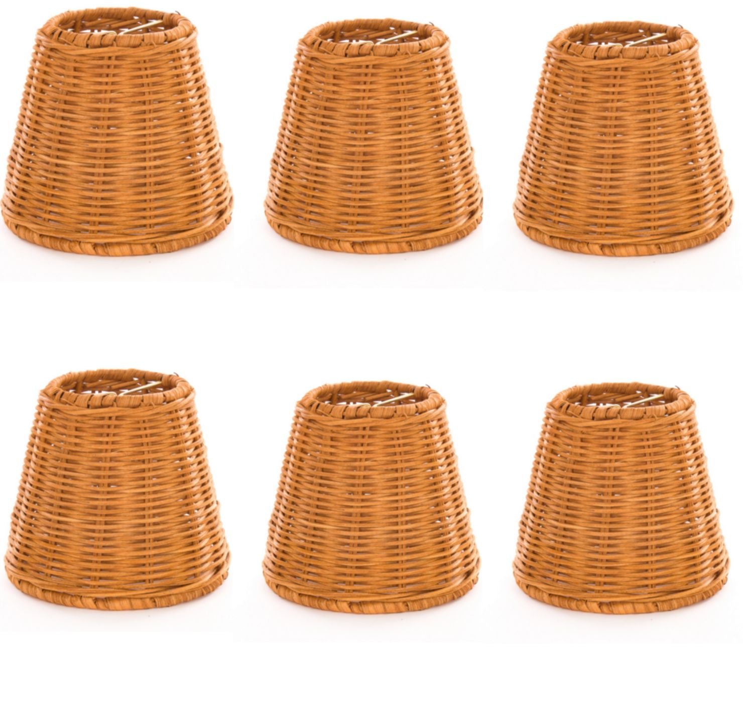 6-Pack Wicker Lamp Shades - 5 Inch Bell Shape, Clip-On Bulb Cover (3x5x4.5 Inches) - Perfect for Boho Home Decor, Bedroom Lighting & Farmhouse Style Ceiling Fixtures