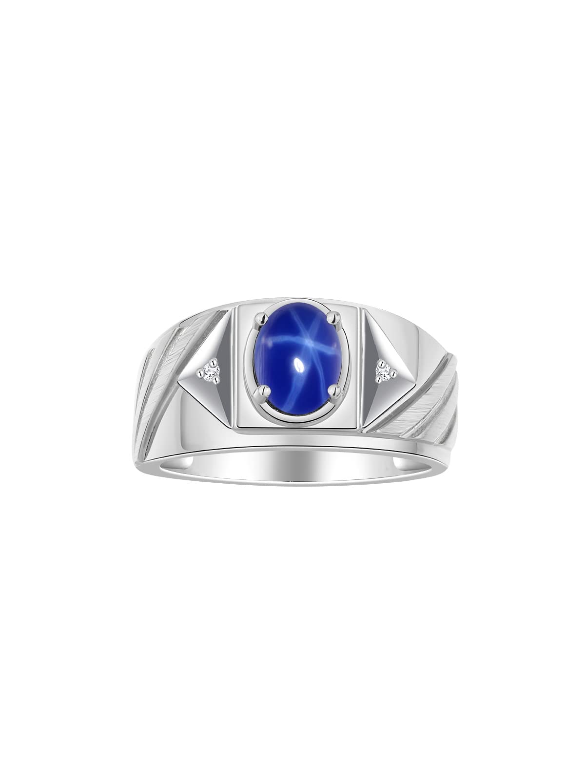 Rylos Men's Sterling Silver Designer Rings - Classic 8x6MM Oval Gemstone & Diamond Accents Birthstone Rings (Sizes 8-13) - Perfect for Weddings, Anniversaries & Gifts