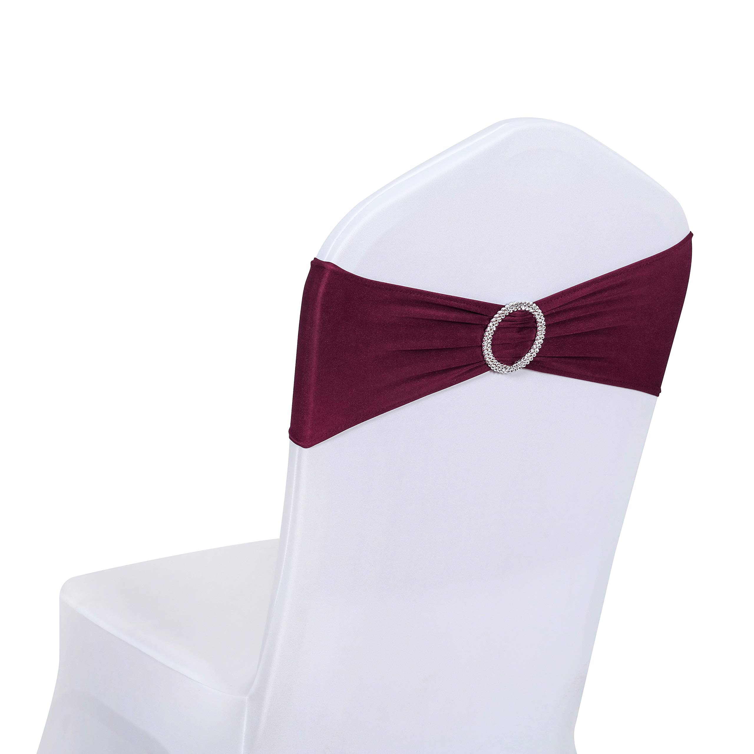 10 PCS Spandex Stretch Chair Sashes Bows for Wedding Reception - Elastic Chair Cover Bands with Buckle Slider for Banquet, Party, Hotel Event Decorations (Burgundy) - Perfect for Bridal Showers, Baby Showers and Anniversary Celebrations