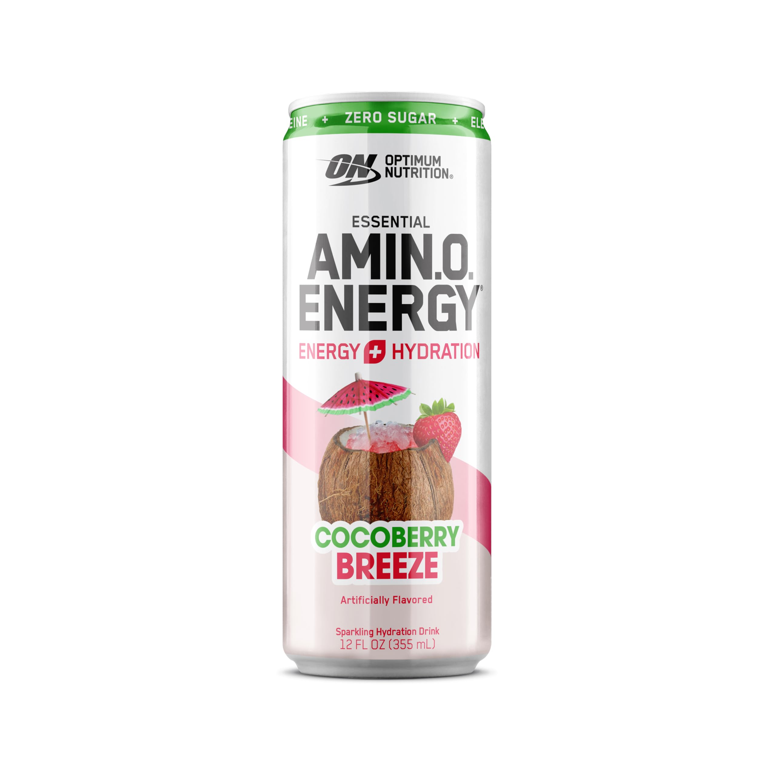 Optimum Nutrition Amino Energy Sparkling Hydration Drink with Electrolytes, Caffeine & BCAAs - Sugar Free Cocoberry Breeze Flavor - 12 Fl Oz Cans (12 Pack) - Perfect for Post-Workout Recovery, Energy Boost & Daily Hydration