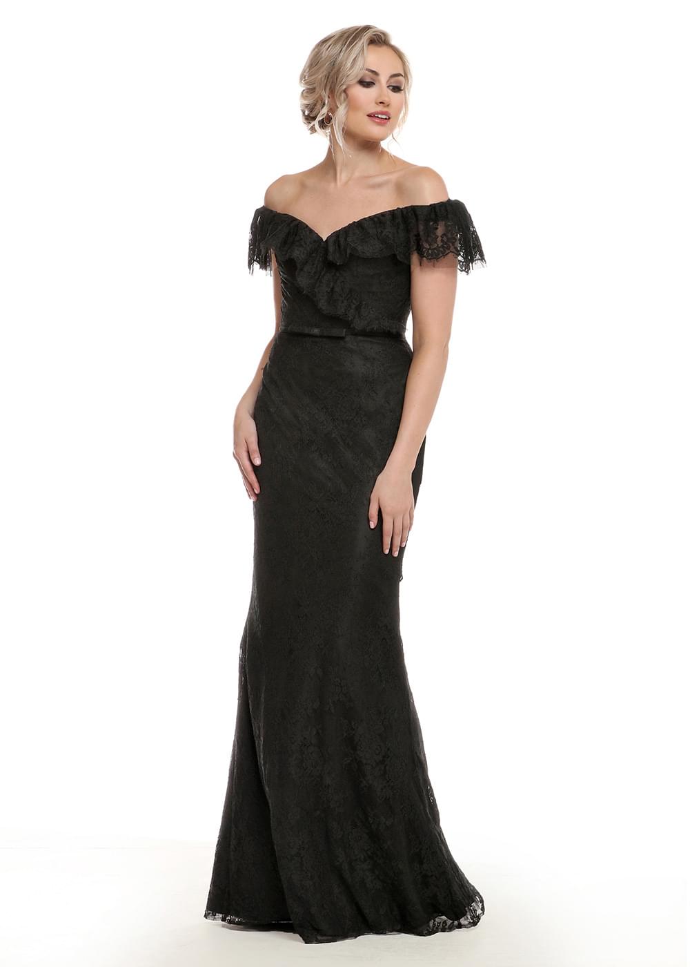 Elegant 80134 Fitted Lace Off-The-Shoulder Bridesmaid Dress with Detachable Lace Belt - Perfect for Weddings, Prom & Formal Events