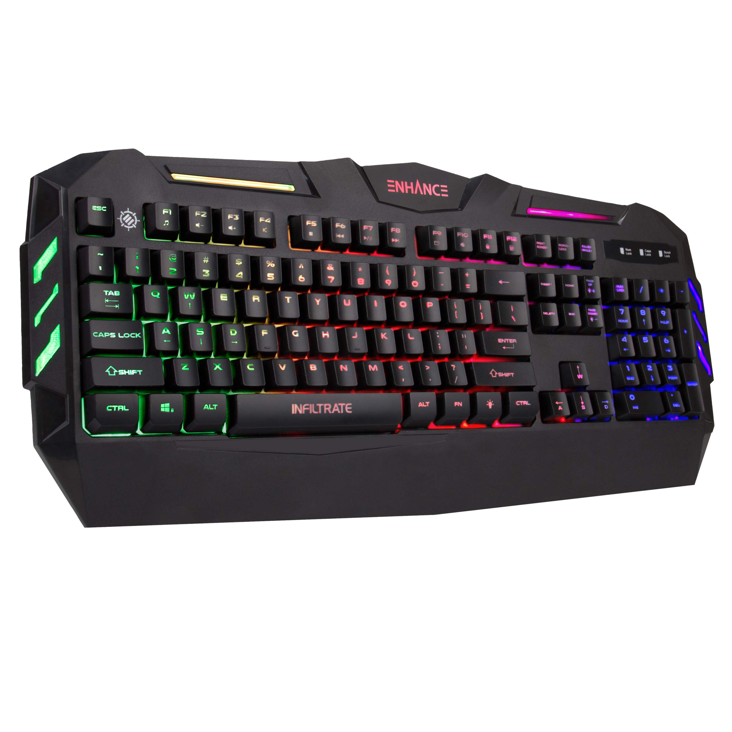 ENHANCE Infiltrate KL1 RGB LED Gaming Keyboard - 19 Key Rollover, Anti-Ghosting, Spill-Resistant Design with USB Braided Cable - Perfect for PC, Mac, PS4, Xbox Gaming & Office Work