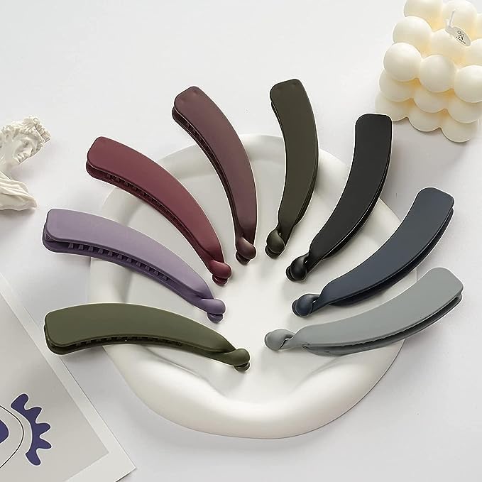 Self-Locking Acrylic Matte Banana Hair Clips for Women & Girls - Non-Metal Large Hair Clutchers, Pack of 4 (Multicolor) - Perfect for School, Work, and Everyday Hairstyles