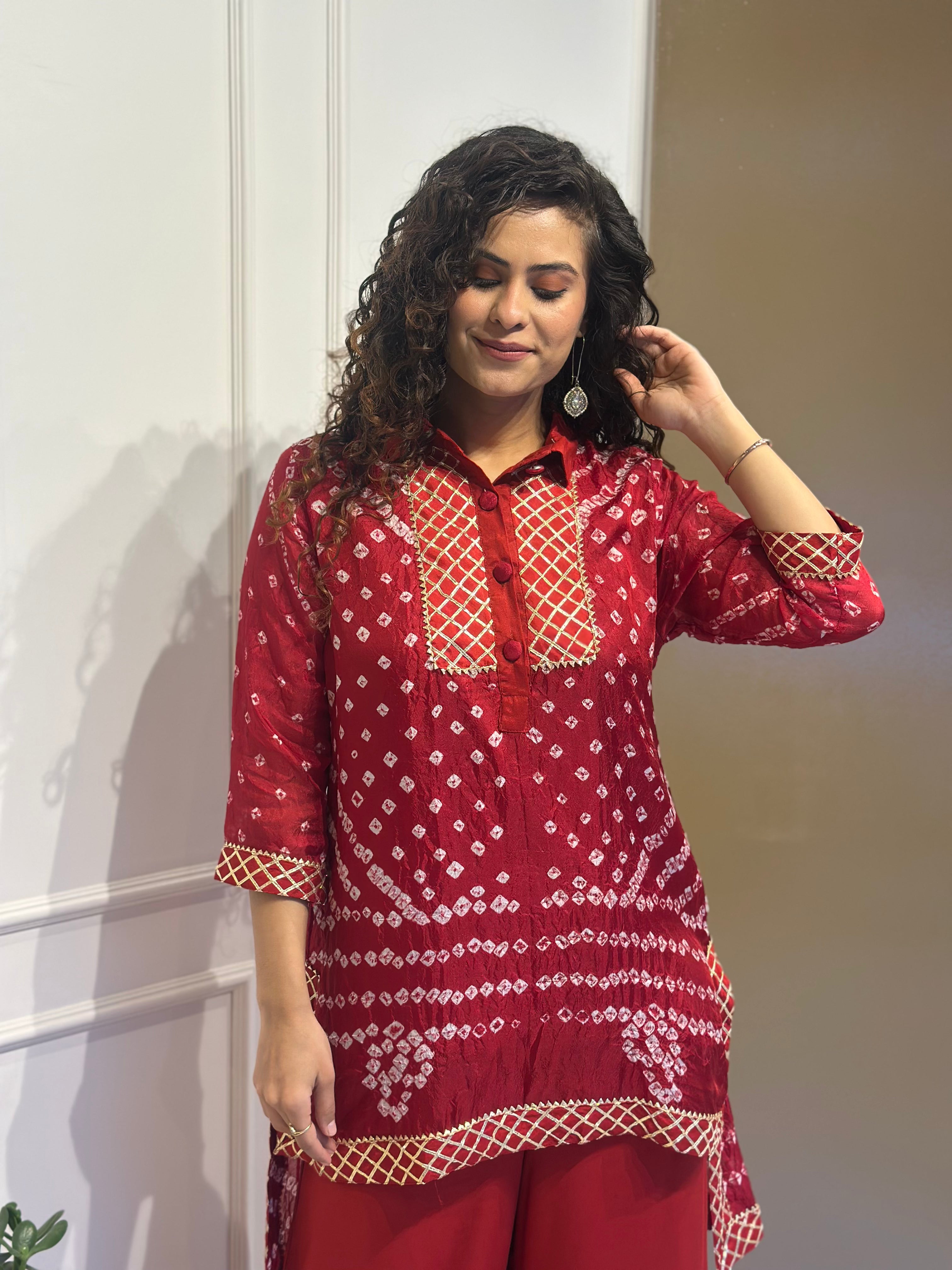 Gota Bandhej Co-Ord Set | Traditional Indian Embroidered Women's Outfit | Perfect for Festivals, Weddings & Ethnic Occasions