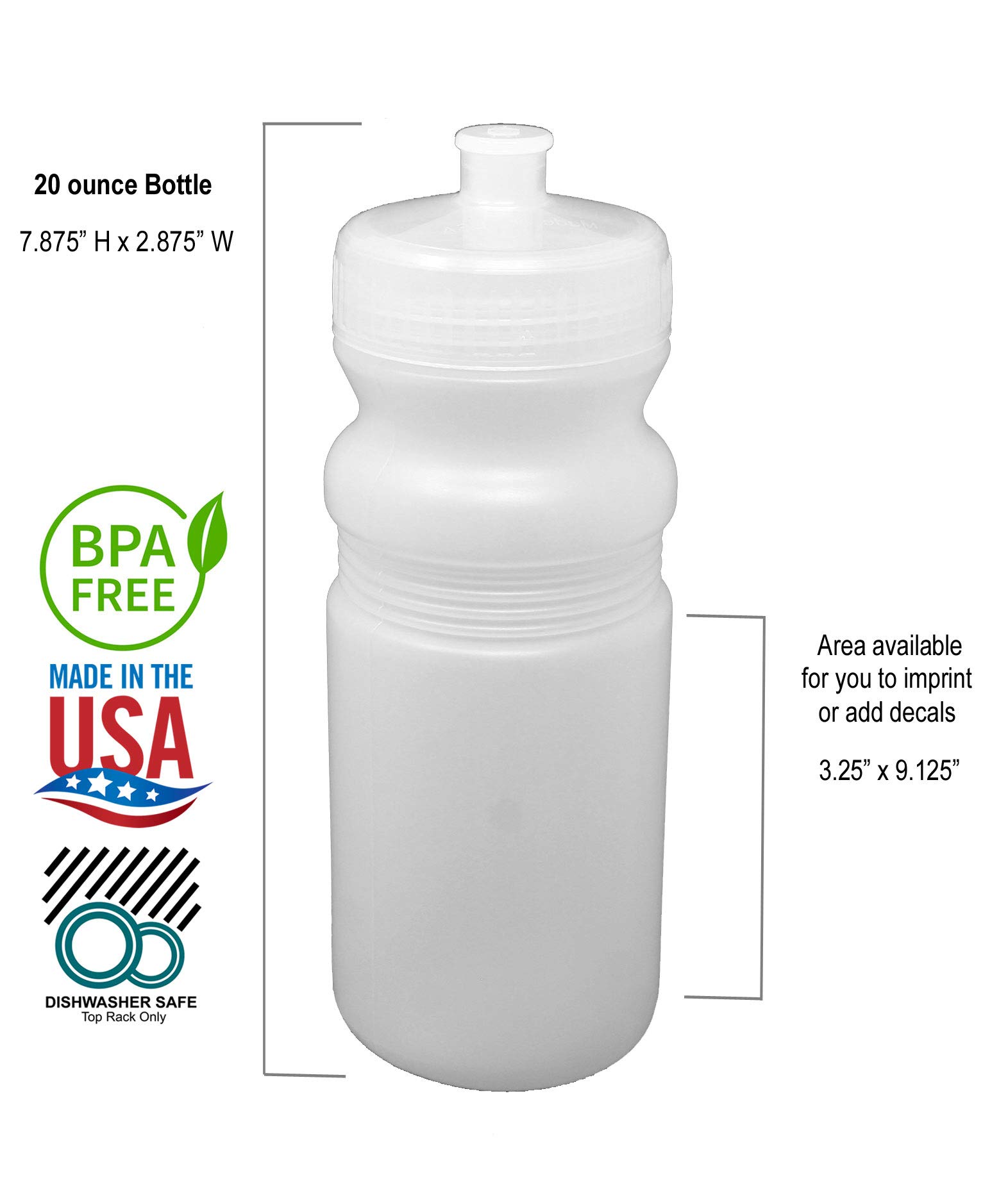 Rolling Sands 20oz BPA-Free Sports Water Bottles 100-Pack | Made in USA | Dishwasher Safe | Ideal for Gyms, Schools & Outdoor Activities