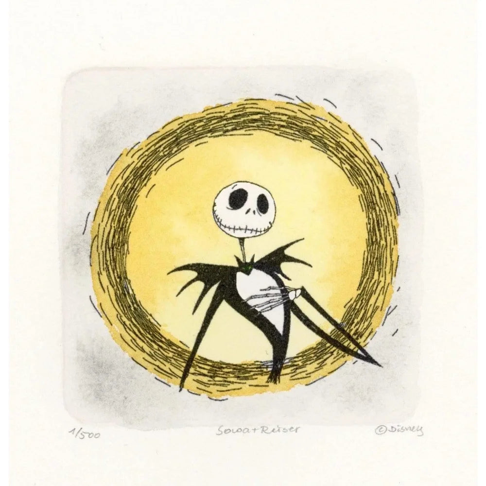 Jack Skellington Nightmare Before Christmas Sowa & Reiser Limited Edition Hand-Painted Etching (#500) - Collectible Art for Disney Fans, Halloween & Christmas Decor