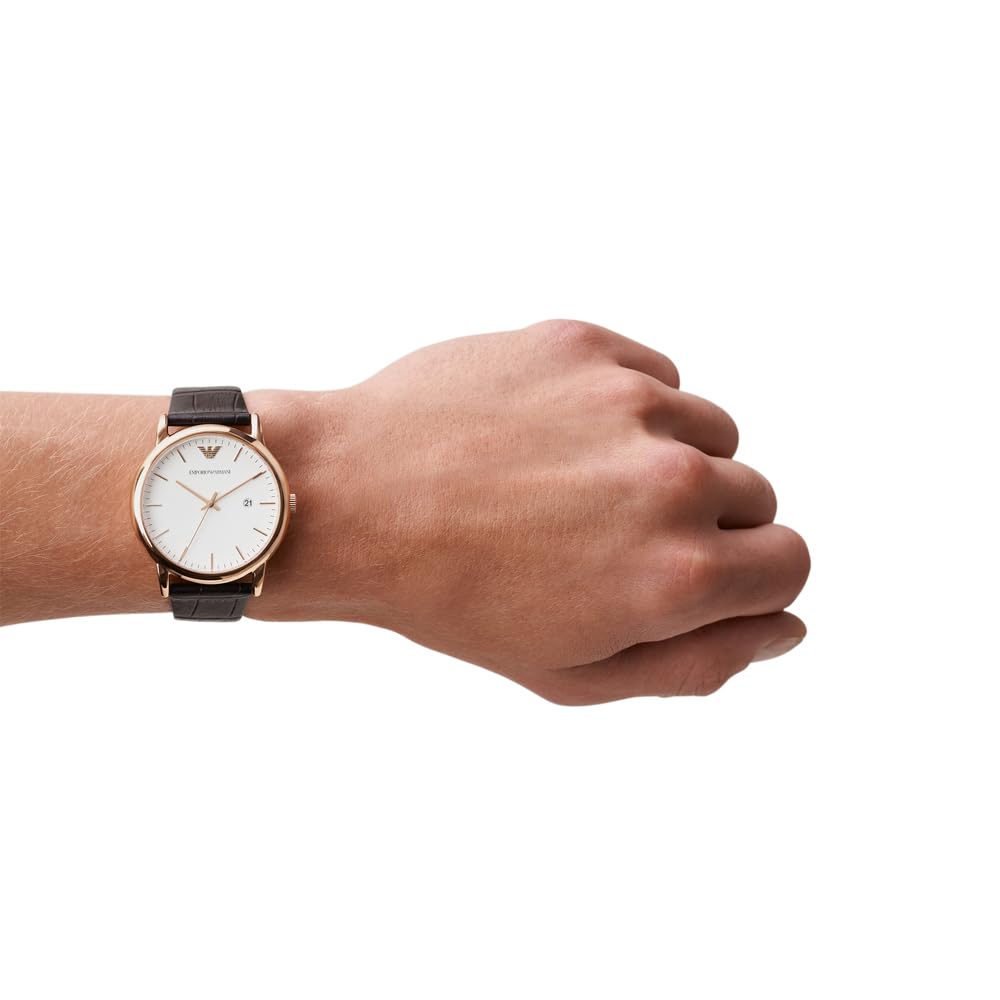Emporio Armani Men's Classic Three-Hand Leather Strap Watch - Water Resistant Dress Watch for Business, Formal & Casual Wear