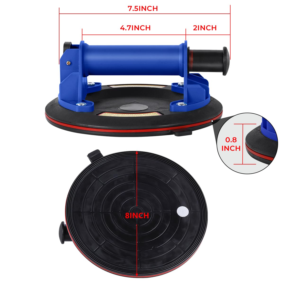 **Heavy Duty Glass Suction Cups (2 Pack) – 8 Inch Vacuum Lifters for Tiles, Windows & Glass – 240 lbs Capacity with Carrying Case (Blue) – Perfect for Construction, Glass Installation & DIY Home Projects**