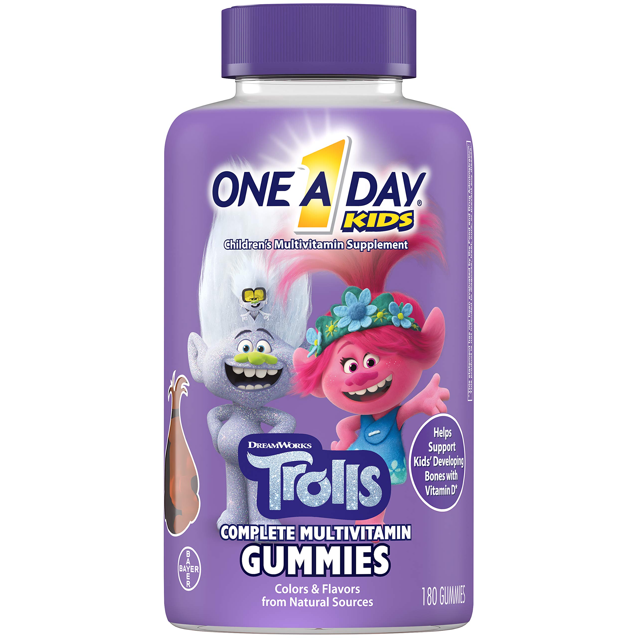 One A Day Kids Trolls Multivitamin Gummies - 180 Count with Vitamins A, B6, B12, C, D, E, Zinc, Folic Acid & Biotin - Delicious Trolls-Themed Chewable Vitamins for Kids' Daily Nutrition & Immune Support - Perfect for Picky Eaters & Healthy Growth