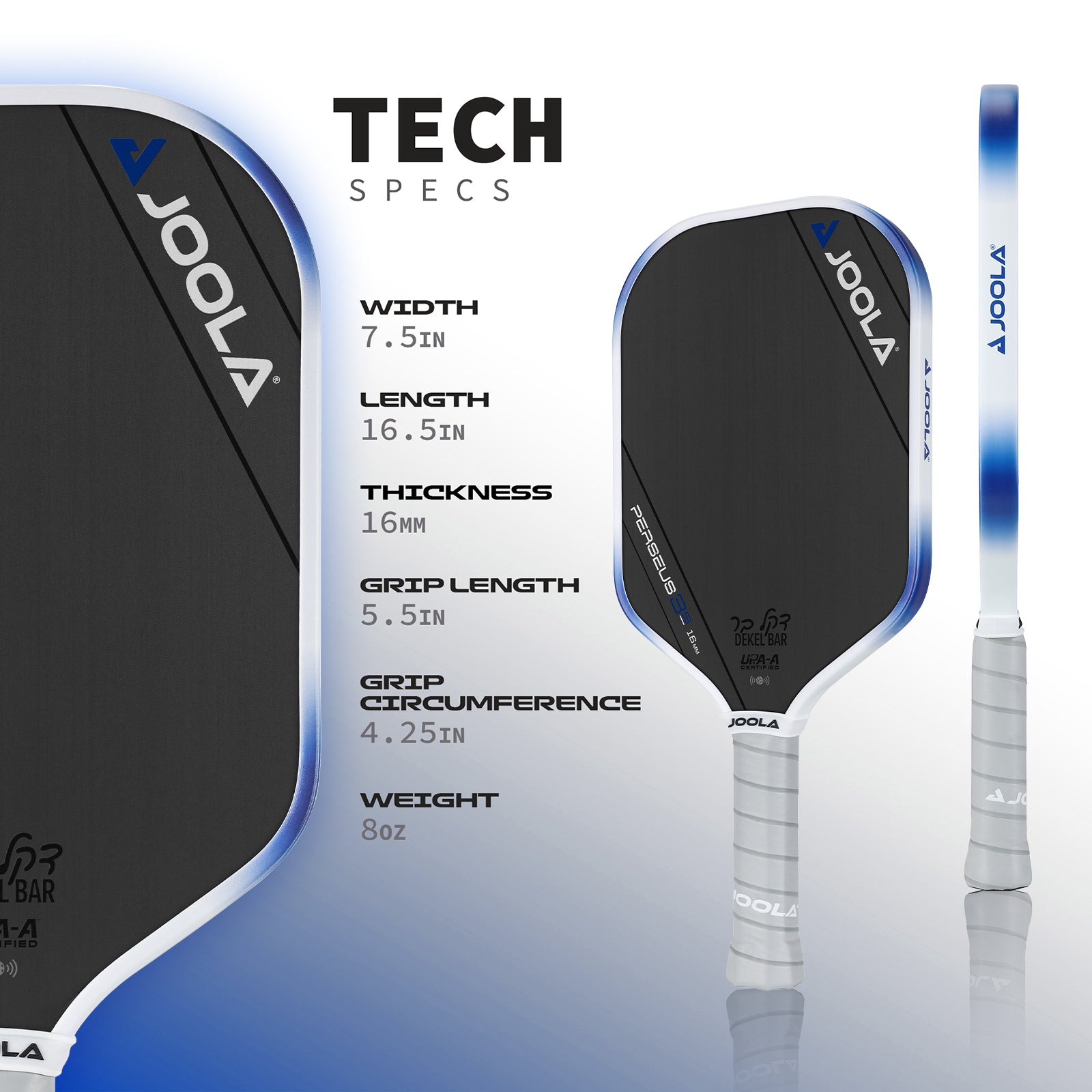 **JOOLA Dekel Bar Perseus 3S 16mm Pickleball Paddle - Premium Carbon Fiber Surface for Power & Control - Perfect for Tournaments & Recreational Play**