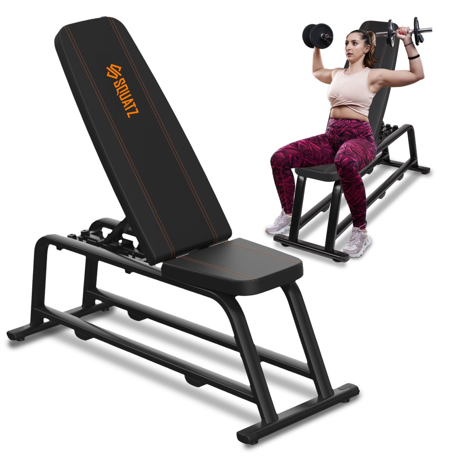 SQUATZ Adjustable Sit Up Bench for Abs Workout - 5-Level Abdominal Exercise Bench with Handrail for Home Gym, Core Strength Training Equipment | Perfect for Home Fitness, CrossFit & Muscle Building
