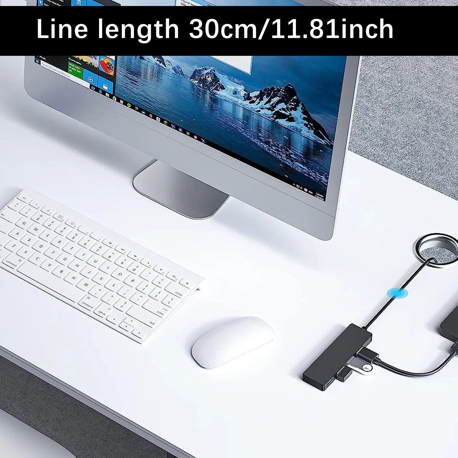 4-Port USB 3.0 Hub with USB-C Adapter - Ultra Slim Multi-Port USB Splitter for Laptop, PC, MacBook - High Speed 5Gbps Data Transfer for Office, Home & Travel Use