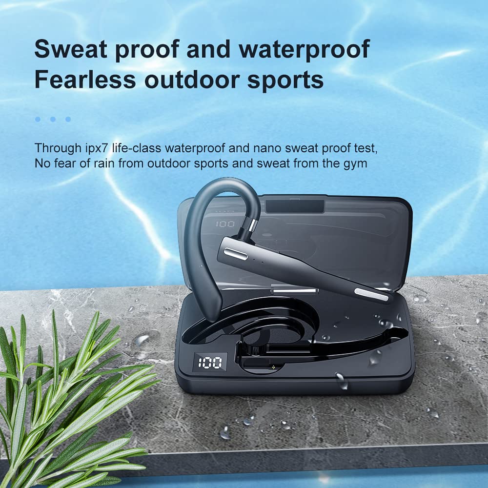 Wireless Earbuds with Noise Cancelling, Flexible Ear Loop Design & LED Charging Case - 72H Talk Time Bluetooth Headset for iPhone Android (Business, Driving, Office Use)