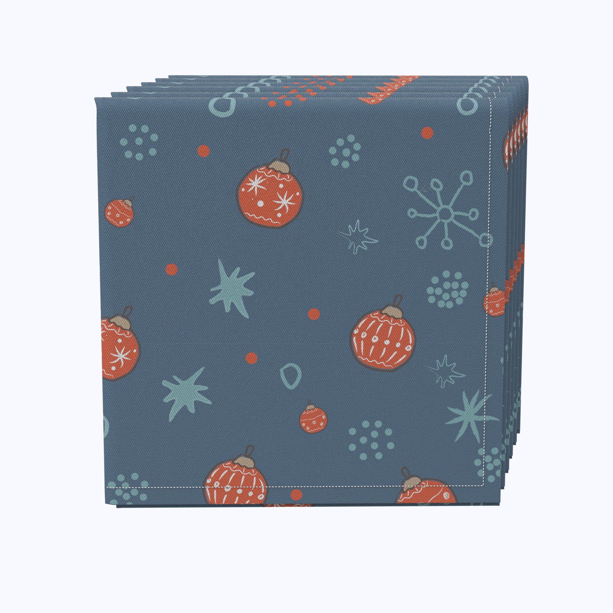 Festive Christmas Ornaments & Snowflakes Cotton Napkins - 12-Pack Holiday Dinner Napkins for Christmas Decorations, Parties, and Winter Table Settings