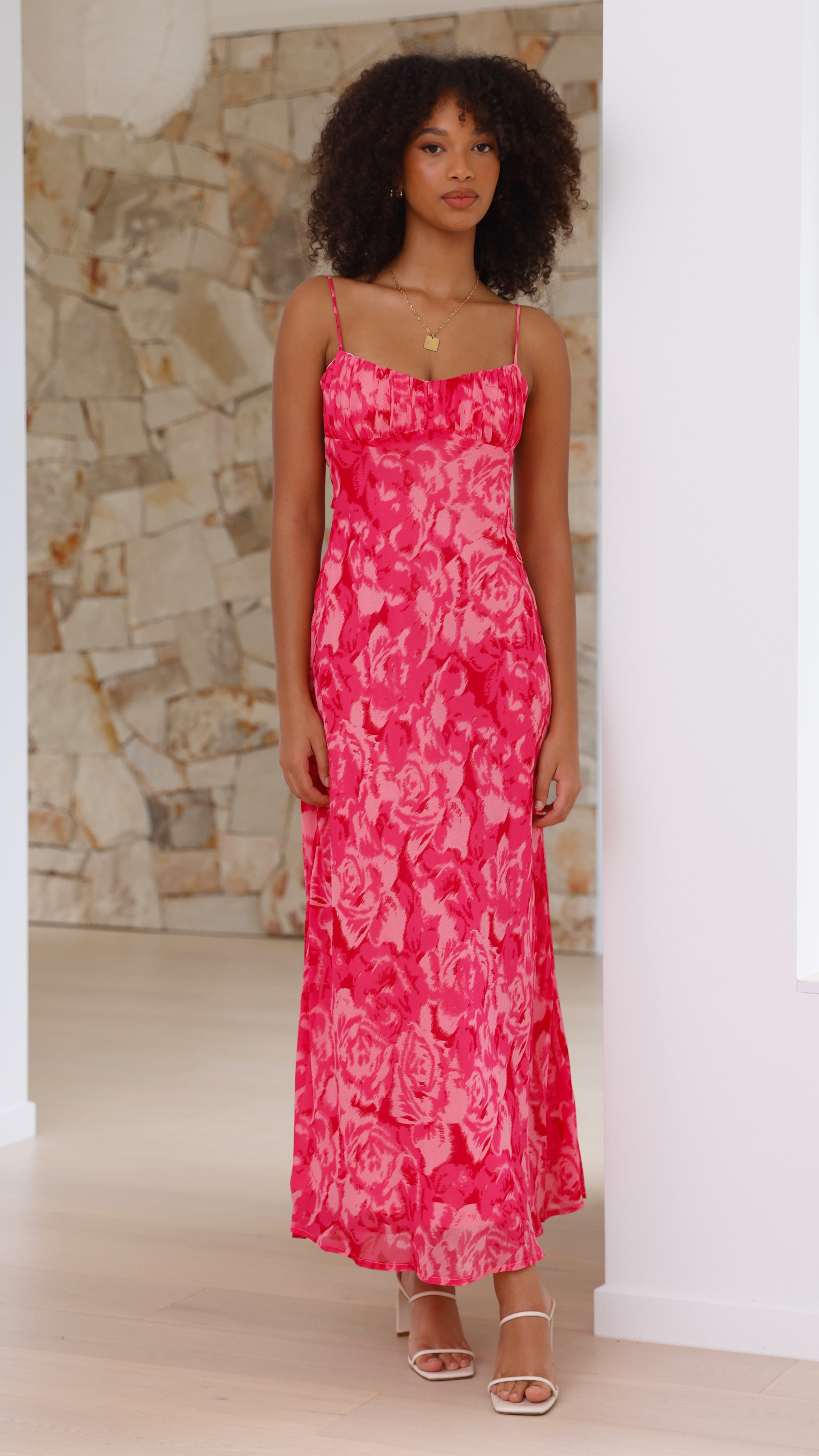 Margie Midi Dress - Floral Print Pink Summer Dress for Women | Casual & Party Wear | Perfect for Beach, Wedding & Date Night