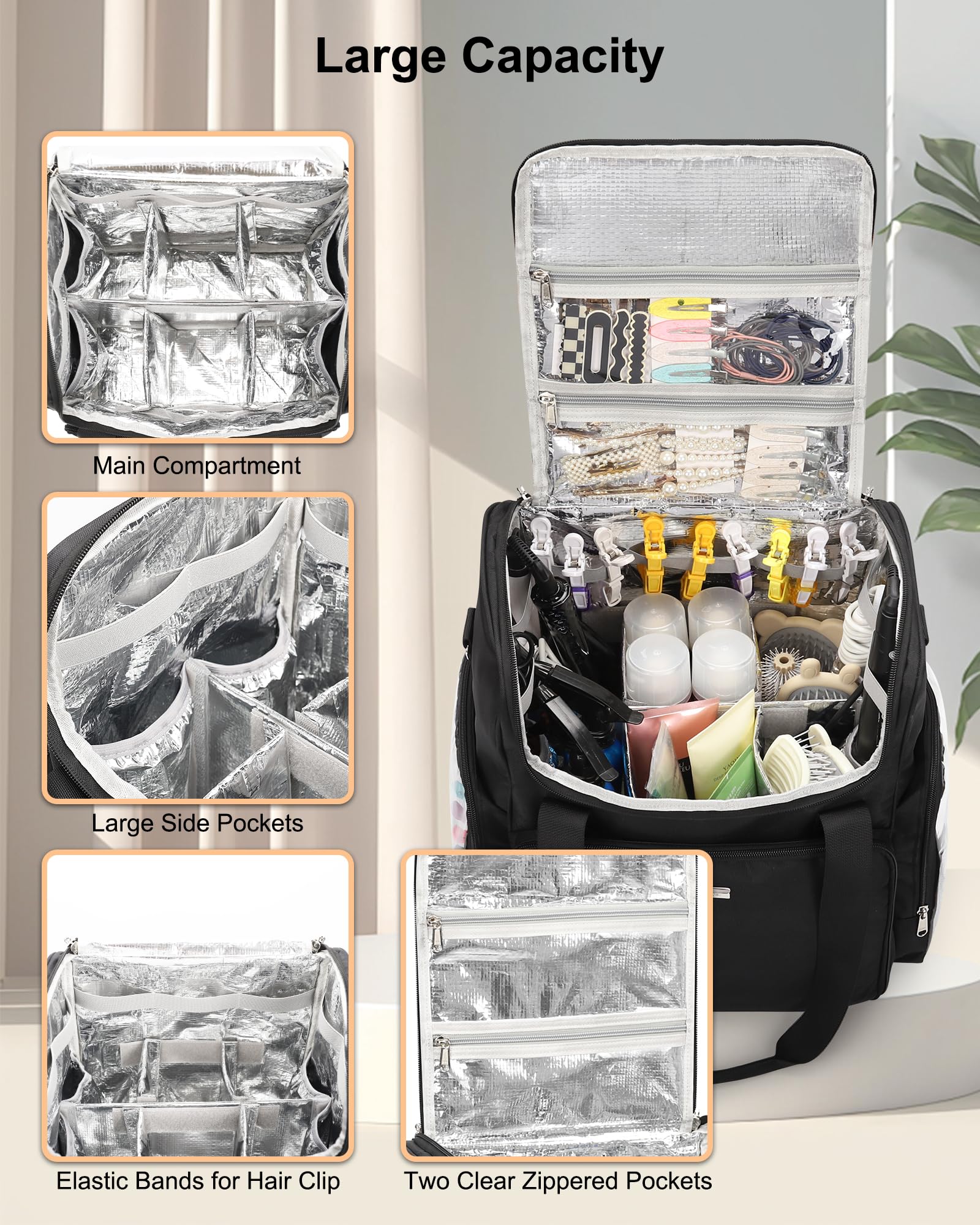 Relavel Professional Hair Stylist Travel Bag - Waterproof Cosmetology Organizer Case with Adjustable Dividers & Shoulder Strap - Perfect for Hairstylists, Barbers & Salon Professionals On-The-Go (Ideal for Travel, Mobile Services & Salon Storage)