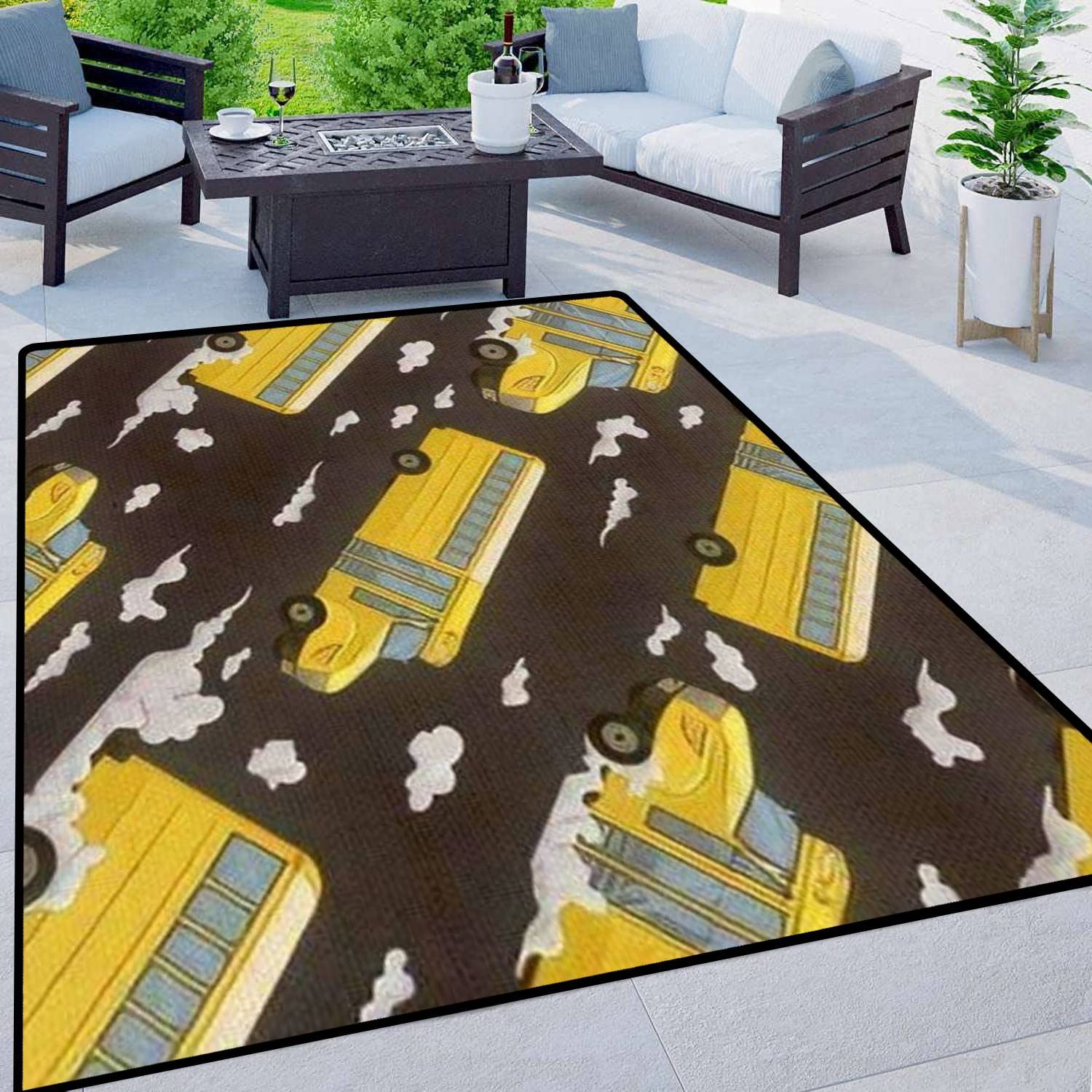 5'×8' Non-Slip School Bus Pattern Area Rug - Soft Seamless Indoor/Outdoor Carpet for Living Room, Bedroom, Dorm Decor | Perfect for Kids' Rooms, Play Areas & Themed Spaces