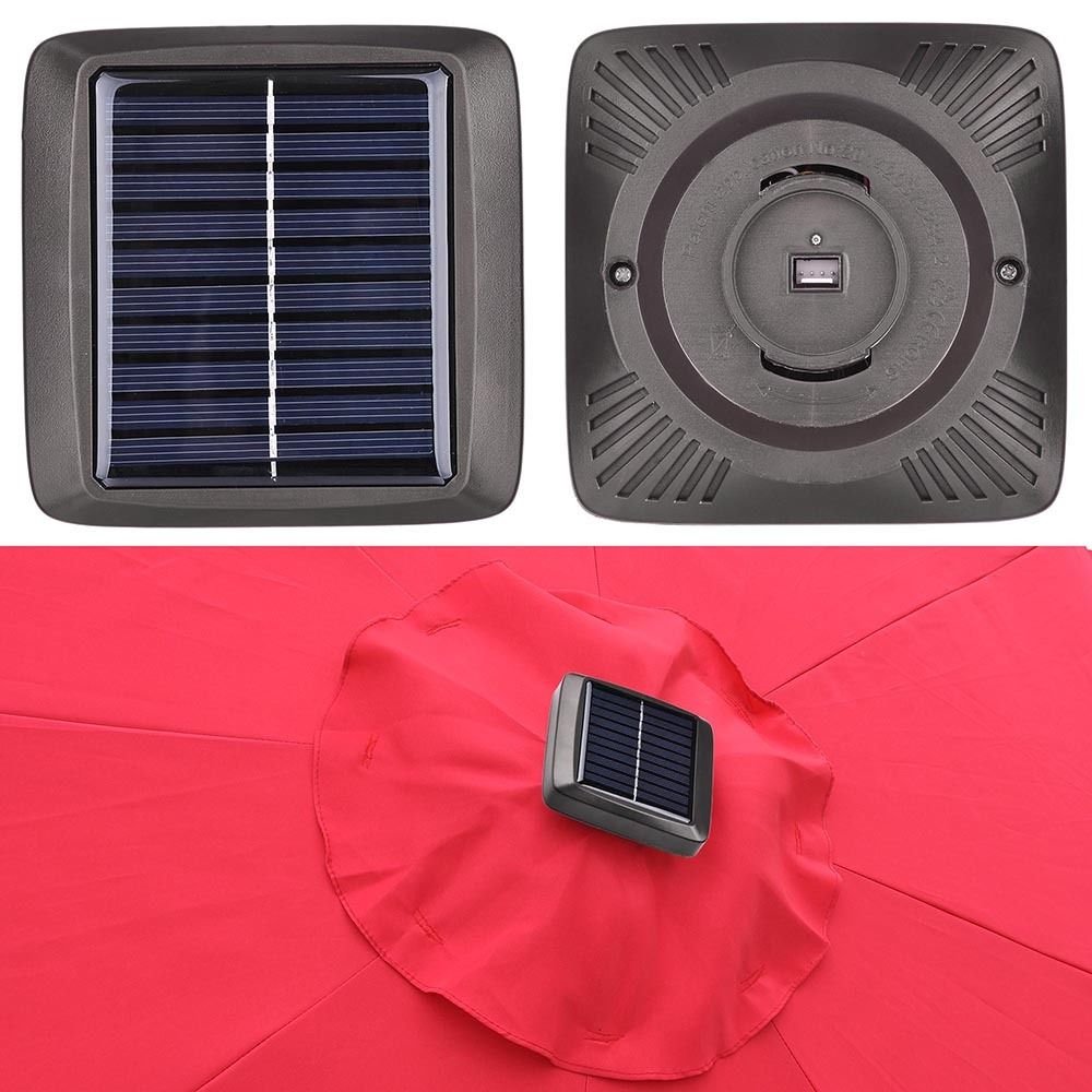 9 Ft Outdoor Tilt Umbrella with Solar LED Lights - Red Patio Umbrella for Garden, Poolside & Backyard - Weather-Resistant Sun Shade with Adjustable Cantilever Design