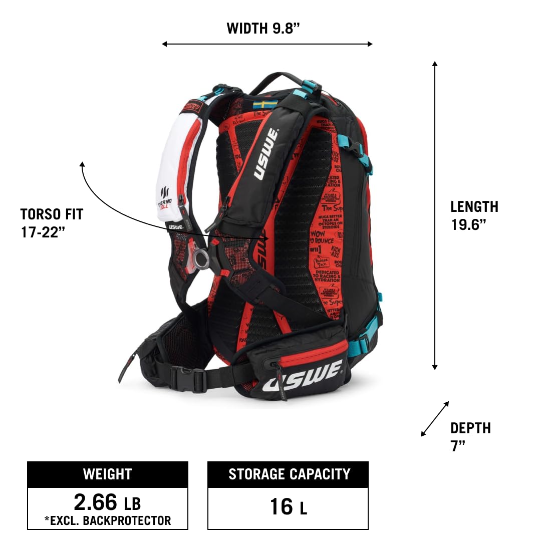 USWE Pow Ski Snowboard Backpack with Back Protector - Lightweight Hydration Pack for Men & Women | Perfect for Skiing, Snowboarding & Winter Sports Adventures