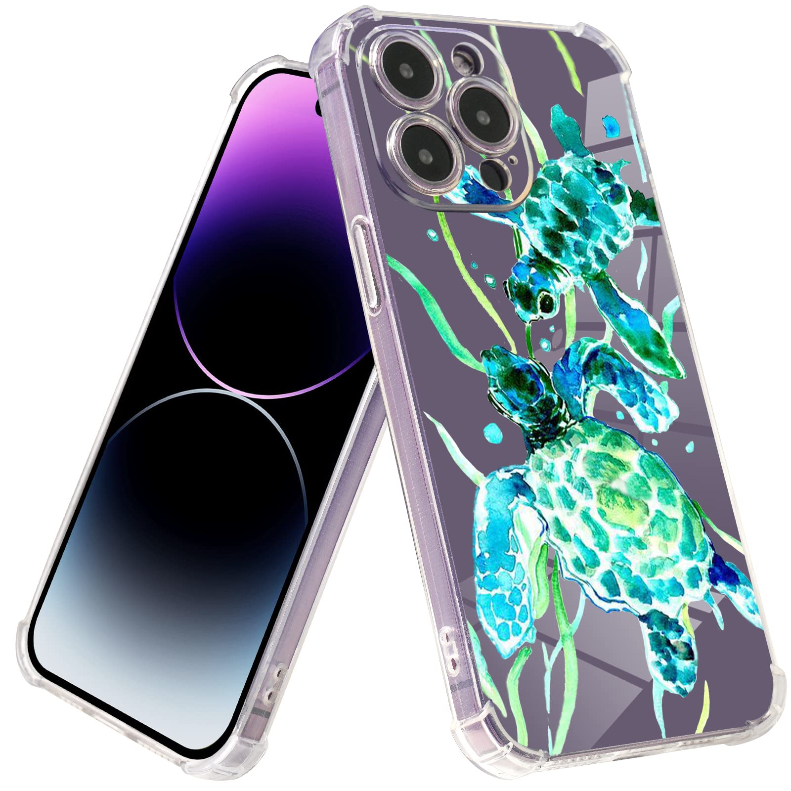 Turtles Design iPhone 12 Pro Max Case - Watercolor Pattern Soft TPU Protective Cover with Screen Protector | 6.6ft Drop Protection | Perfect for Beach Lovers & Ocean Enthusiasts