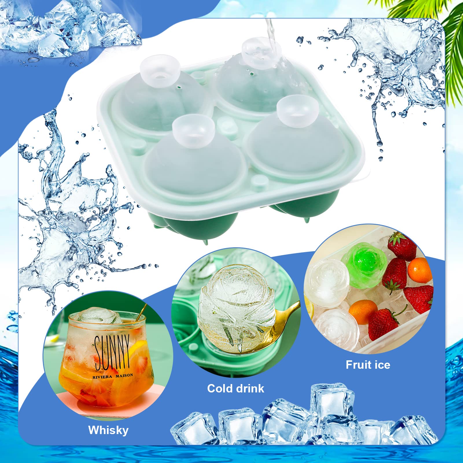 BOWINR 3D Rose Ice Cube Tray - 2.5 Inch Silicone Ice Ball Molds for Whiskey & Cocktails | Easy Release Freezer Safe Ice Maker | Perfect for Summer Parties, Homemade Chilled Drinks & Entertaining | Dishwasher Safe