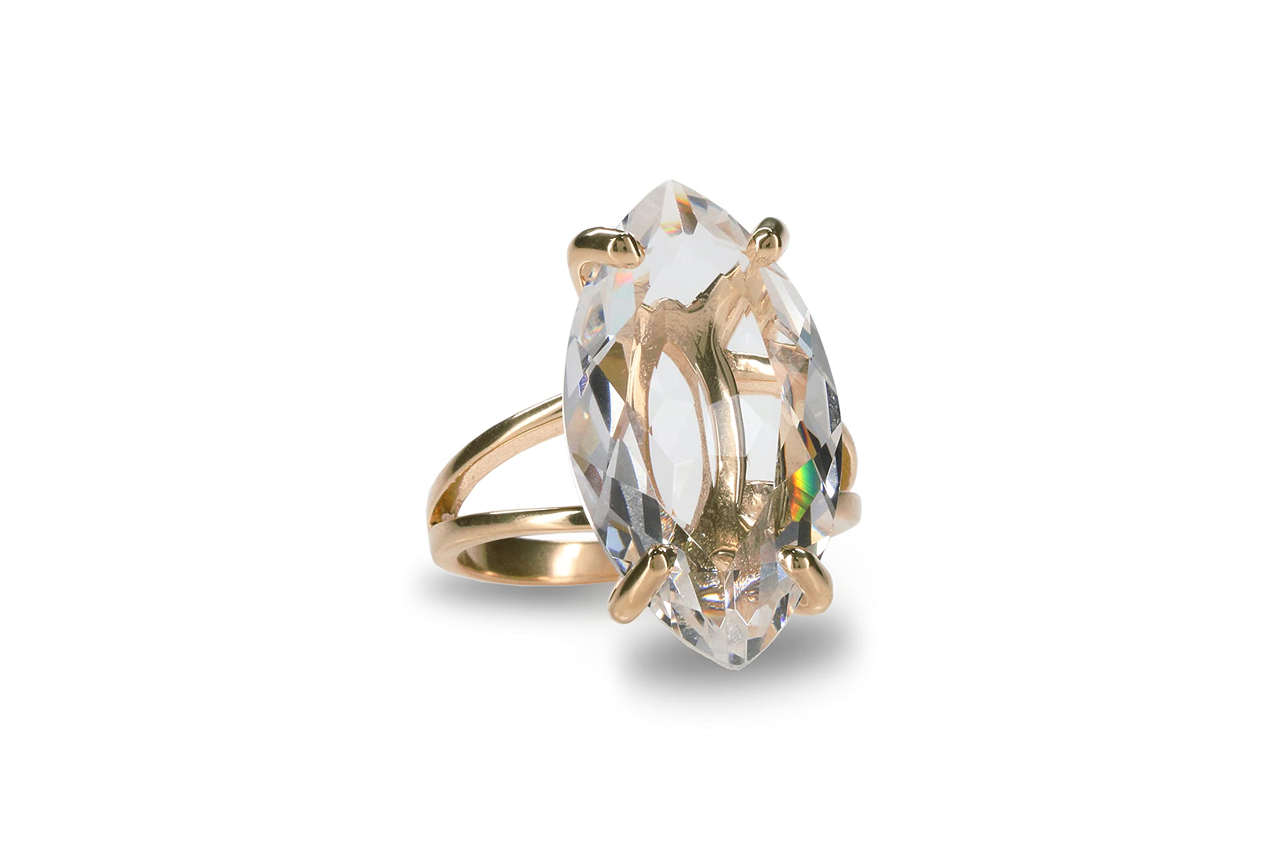 Solitaire Marquise Quartz Crystal Ring in Rose Gold - Handcrafted Gemstone Jewelry for Women - Elegant Gift Box Included - Perfect for Weddings, Anniversaries & Special Occasions