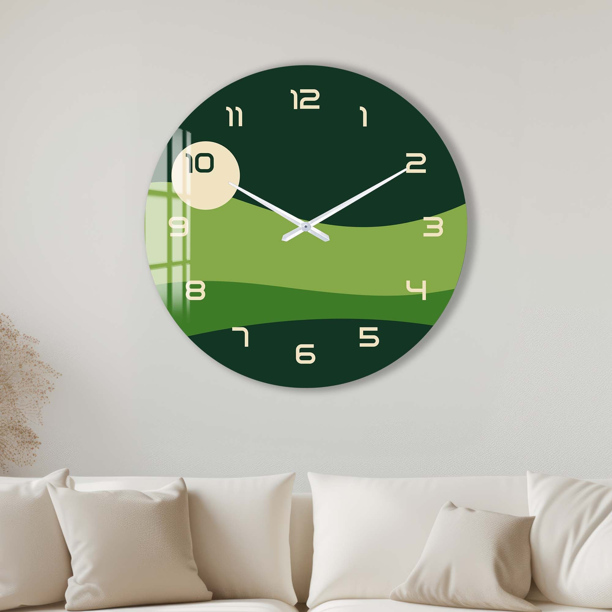 Stylish Green Layers Glass Wall Clock - Modern Home & Office Decor - Perfect for Living Room, Bedroom, Kitchen